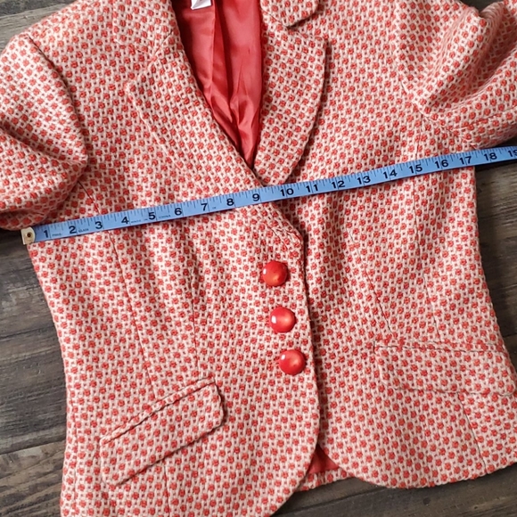 RETRO Style ANTHROPOLOGIE Spring Coral & Cream Tapemeasure Blazer US Size 6 - Picture 7 of 9